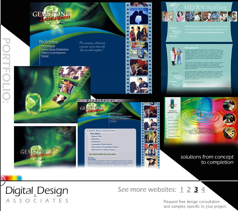 WEBSITE DESIGN - Layouts involved art direction, graphic design, Flash, image selection and text editing/proofing.