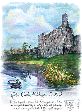 Hailes Castle, Scotland - Copyright Protected - by Artist Kimberley Reid and CastleColors.com